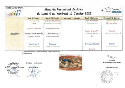 Menu Du Restaurant Scolaire Semaine Du 9 Au 13 Janvier 2023 Mairie