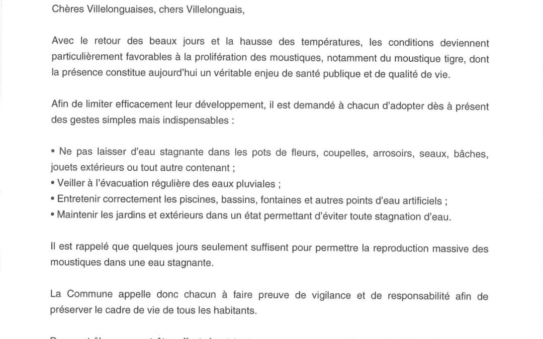 Prévention contre la prolifération des moustiques
