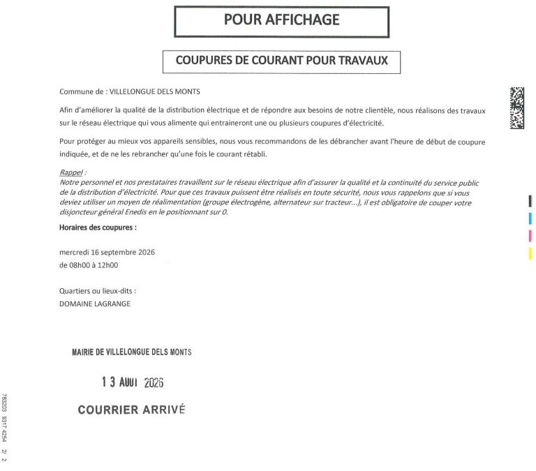 Coupures de courant pour travaux